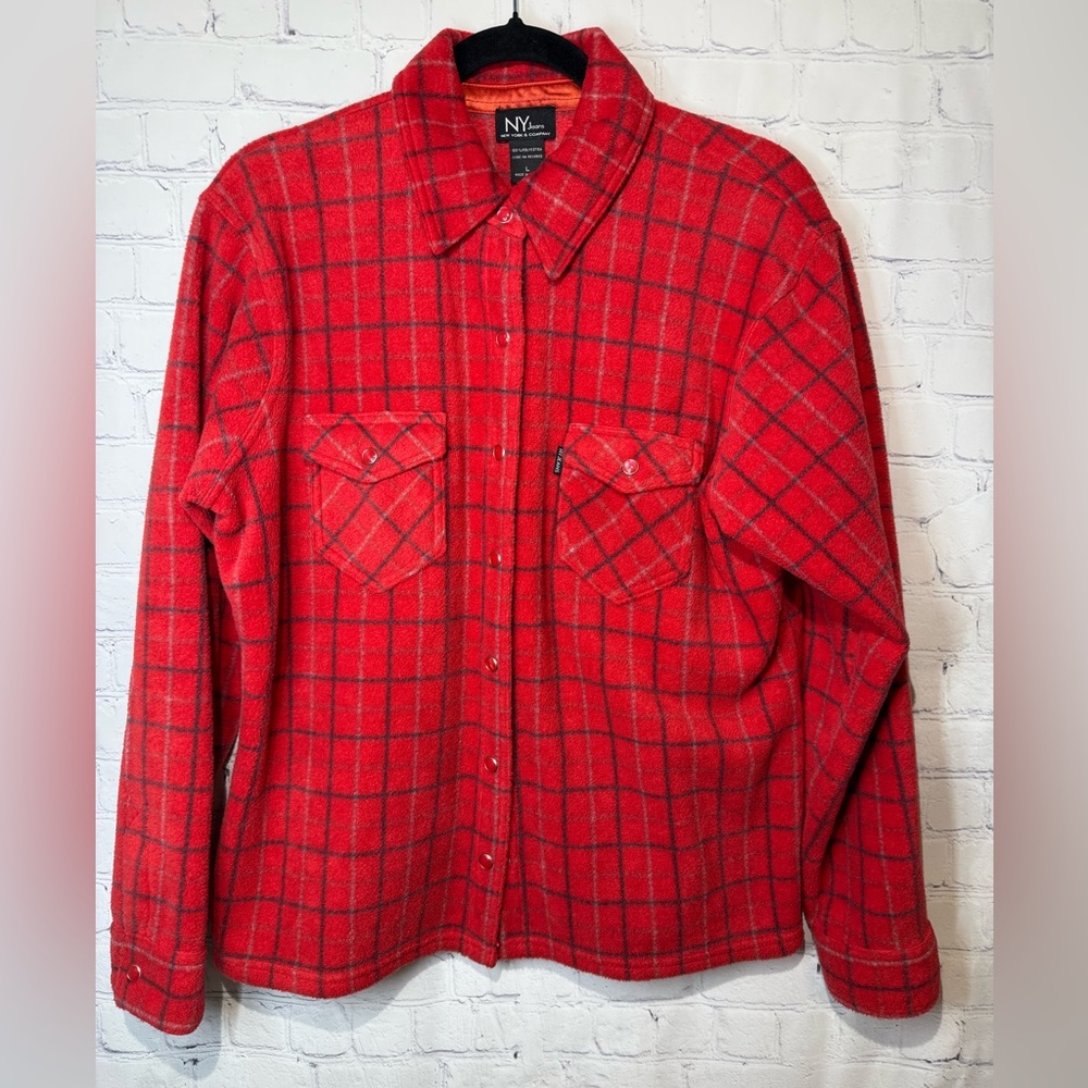 NY Jeans size large red plaid fleece jacket